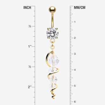Detail View 1 of Golden Swirly Sparkle Spiral Chandelier Belly Button Ring-Clear Gem